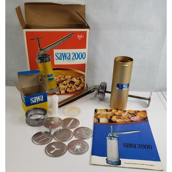 Vintage SAWA 2000 Standard Metal Cookie Press Decorator Gun With Box 1970s - Picture 2 of 16